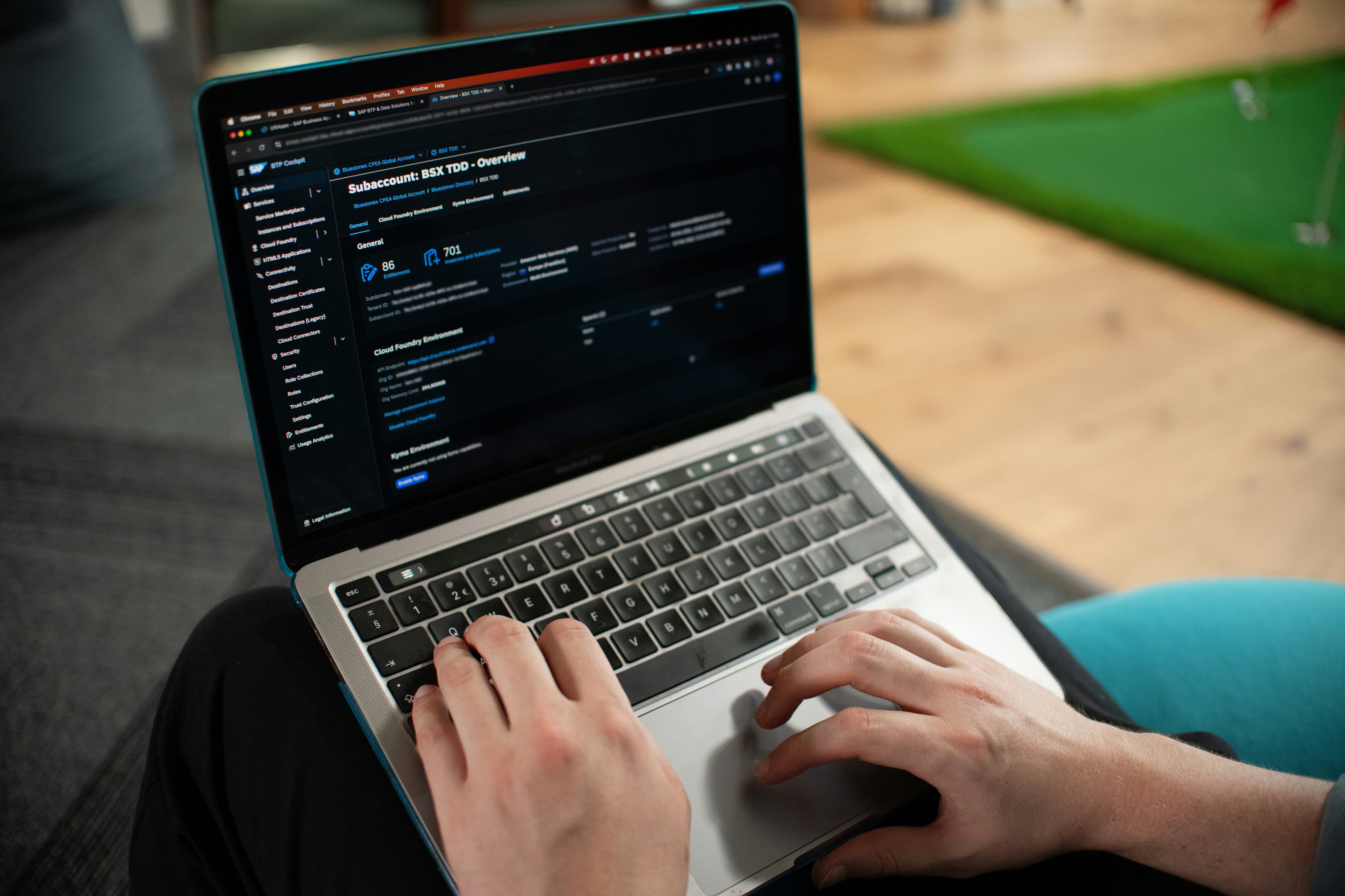 Enterprise software platform dashboard showing complex business management interface with multiple modules and data panels